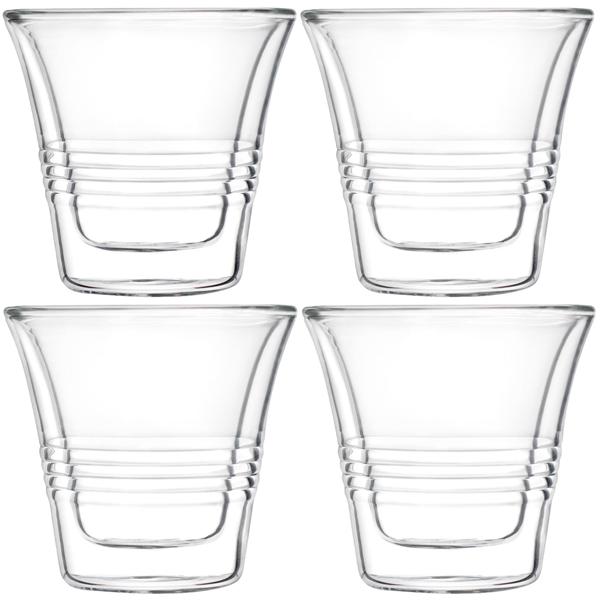 set di 4 eleganti bicchieri a doppia parete con scanalatura - 70 ml - Funzione Thermo per gustare al meglio caffè e tè