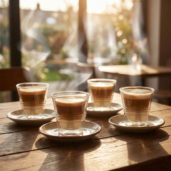 set of 4 fine double-walled glasses with fluting - 70 ml - Thermo function for the best enjoyment of coffee & tea