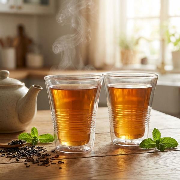 set of 2 fine double-walled glasses with fluting - 220 ml - Thermo function for the best enjoyment of coffee & tea