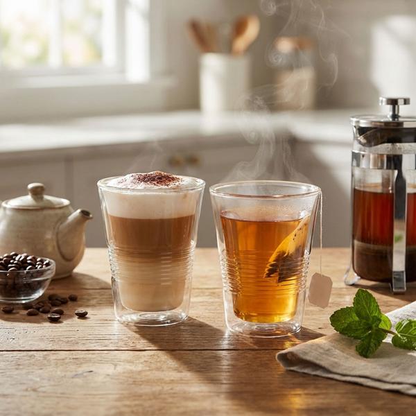 set of 2 fine double-walled glasses with fluting - 330 ml - Thermo function for the best enjoyment of coffee & tea