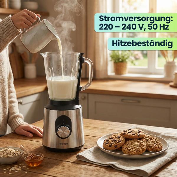 Edelstahl Power Standmixer mit 1,5 l Glasbehälter, Küchenmixer, 1.000 W für Shakes, Smoothies, Saucen oder Zerkleinerung von Obst und Gemüse