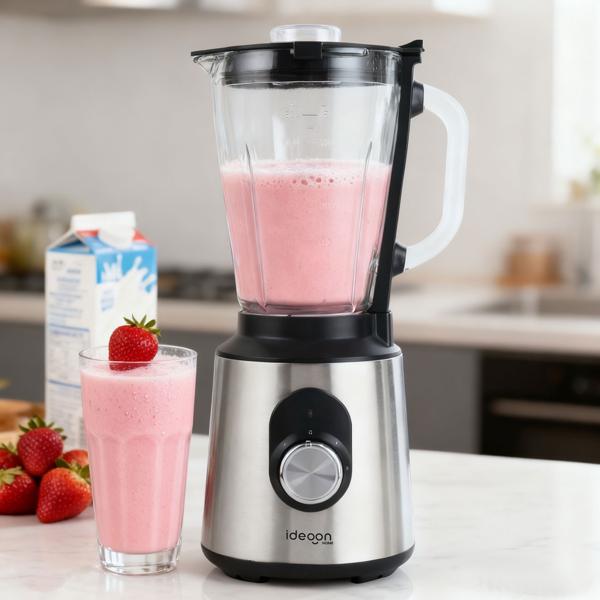 Stainless steel power blender with 1.5 L glass jug, kitchen blender, 1,000 W for shakes, smoothies, sauces or chopping fruit and vegetables