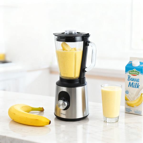 Stainless steel power blender with 1.5 L glass jug, kitchen blender, 1,000 W for shakes, smoothies, sauces or chopping fruit and vegetables