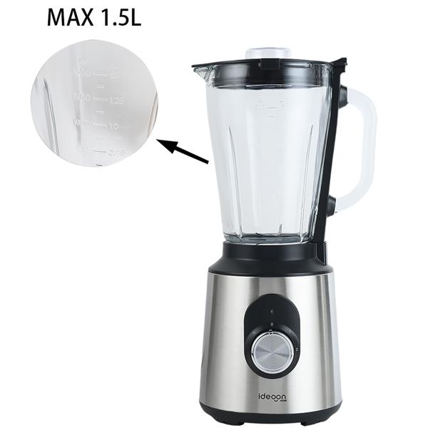 Stainless steel power blender with 1.5 L glass jug, kitchen blender, 1,000 W for shakes, smoothies, sauces or chopping fruit and vegetables