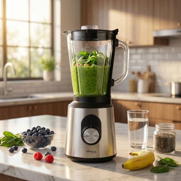 Stainless steel power blender with 1.5 L glass jug, kitchen blender, 1,000 W for shakes, smoothies, sauces or chopping fruit and vegetables
