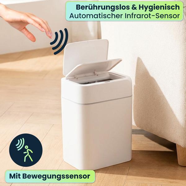 Premium Sensor Mülleimer Set, 12L & 16L, Automatischer Abfalleimer mit Bewegungssensor, Weiss - Berührungslos & Hygienisch - Für Zuhause, Küche & Büro