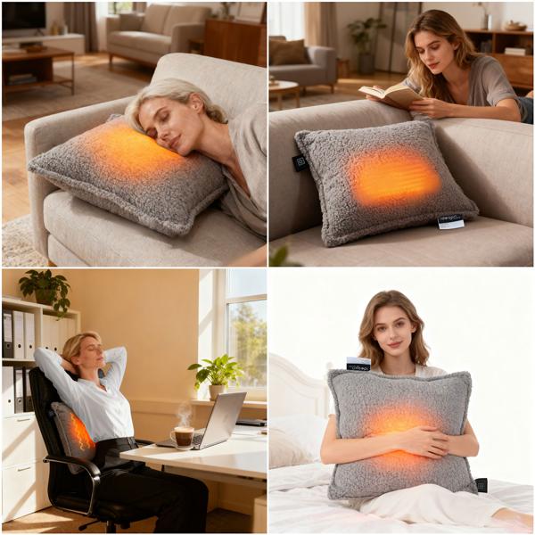 Luxus Heizkissen 45x45 kabellos – Samt-Wärmekissen mit 5000mAh Akku, 3 Stufen, USB & weiche Füllung - Sanfte Wohlfühlwärme für Ihr Zuhause