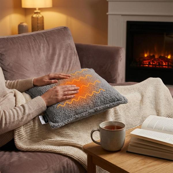 Luxus Heizkissen 45x45 kabellos – Samt-Wärmekissen mit 5000mAh Akku, 3 Stufen, USB & weiche Füllung - Sanfte Wohlfühlwärme für Ihr Zuhause