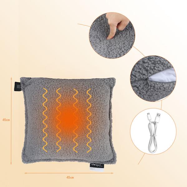 Luxus Heizkissen 45x45 kabellos – Samt-Wärmekissen mit 5000mAh Akku, 3 Stufen, USB & weiche Füllung - Sanfte Wohlfühlwärme für Ihr Zuhause