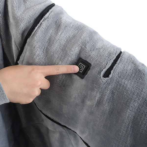 Heizdecke 135x180 cm aus Polarfleece mit Druckknöpfen, elektrische Wärmedecke mit 3 Stufen, auch als Heizkissen nutzbar, kuschelweiche Kuscheldecke