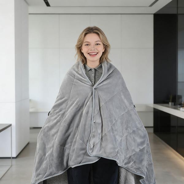 Heizdecke 135x180 cm aus Polarfleece mit Druckknöpfen, elektrische Wärmedecke mit 3 Stufen, auch als Heizkissen nutzbar, kuschelweiche Kuscheldecke