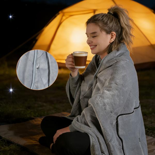 Heizdecke 135x180 cm aus Polarfleece mit Druckknöpfen, elektrische Wärmedecke mit 3 Stufen, auch als Heizkissen nutzbar, kuschelweiche Kuscheldecke