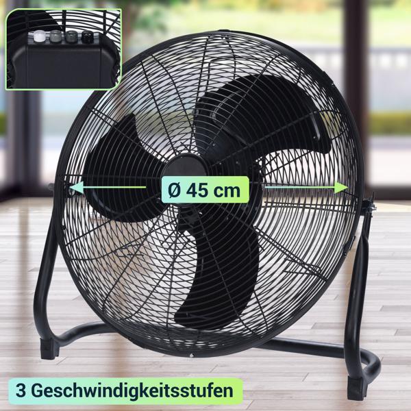 Leistungsstarker Bodenventilator, 3 Geschwindigkeitsstufen, schwarz, Ø45cm: Standventilator für Kühlung im Sommer & frische Luft in Wohnung & Büro