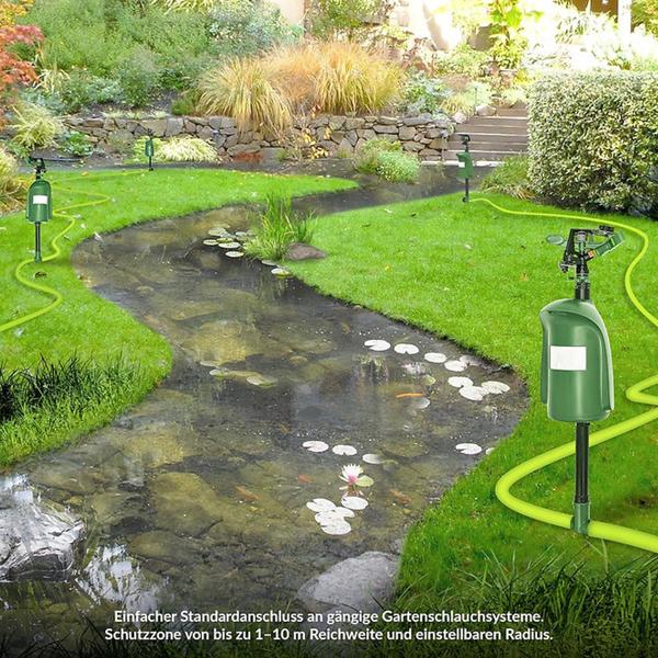 Répulsif universel animaux - Jet d‘eau & capteur de mouvement 120° - Anti-chats, chiens, hérons, renards - Portée 10m - Protection jardin, parterres, étangs