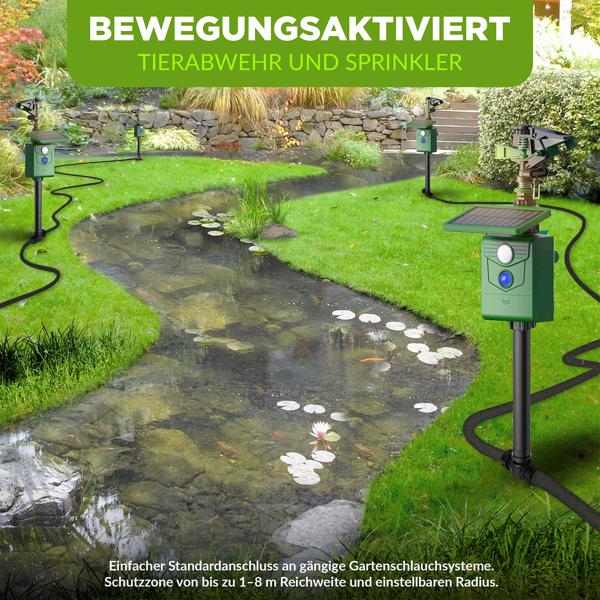 2er-Set Universal Tiervertreiber mit Wasserstrahl & Bewegungssensor, solarbetrieb: Vertreibt Hunde, Katzen, Reiher & Wildtiere, schützt Ihren Garten effektiv