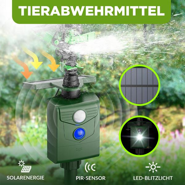 2er-Set Universal Tiervertreiber mit Wasserstrahl & Bewegungssensor, solarbetrieb: Vertreibt Hunde, Katzen, Reiher & Wildtiere, schützt Ihren Garten effektiv