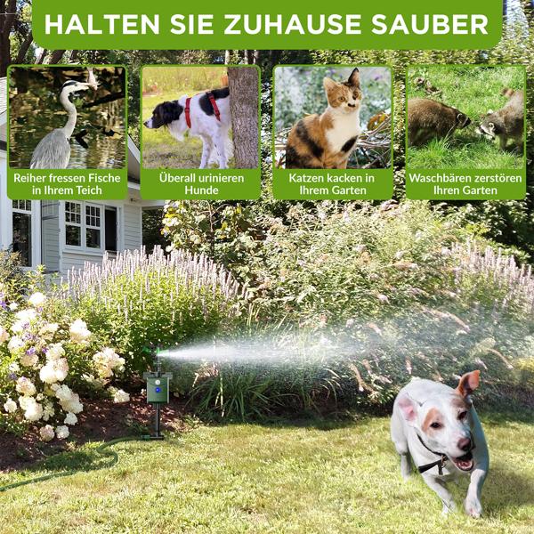2er-Set Universal Tiervertreiber mit Wasserstrahl & Bewegungssensor, solarbetrieb: Vertreibt Hunde, Katzen, Reiher & Wildtiere, schützt Ihren Garten effektiv