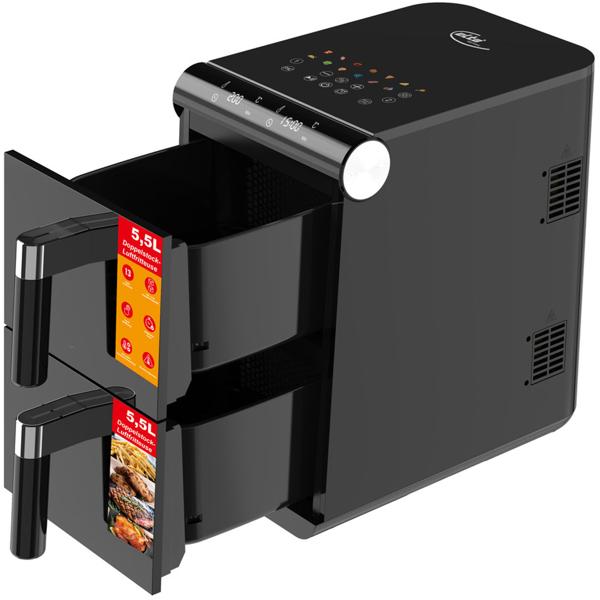 Friggitrice ad aria calda doppia XXL 11L, nera, con funzione Sync – Friggitrice ad aria professionale per una cottura coordinata senza olio e grassi, 1700W