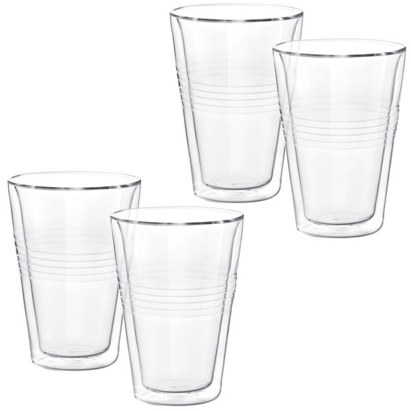 4er-Set Thermogläser mit Riffelung, doppelwandig – 300 ml – Doppelwandgläser für besten Genuss von Kaffee & Tee mit Schwebeeffekt