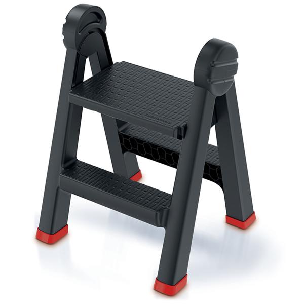 2-Stufen Doppel-Trittleiter klappbar: Sicher & mühelos in die Höhe – Robuster Kunststoff für stabilen Stand in Küche & Haushalt