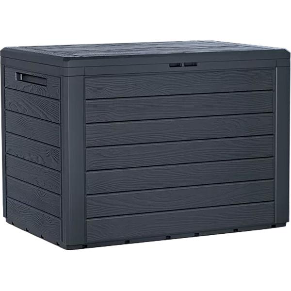 Robusta cassapanca da giardino effetto legno, antracite – La soluzione perfetta per riporre cuscini, giocattoli e attrezzi da giardino