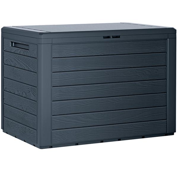 Robusta cassapanca da giardino effetto legno, antracite – La soluzione perfetta per riporre cuscini, giocattoli e attrezzi da giardino