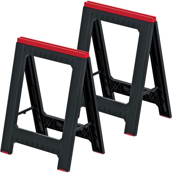 set of 2 universal work trestles made of plastic, black-red: Robust & stable trestle for every project in the workshop & construction site!