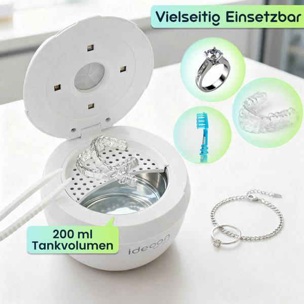 Profi Ultraschallreiniger 25 Watt, Hygienisch & Gründlich: Zahnspangenreiniger, Make-up-Pinselreiniger, Schmuckreiniger, u.v.m. – Klein & Effektiv