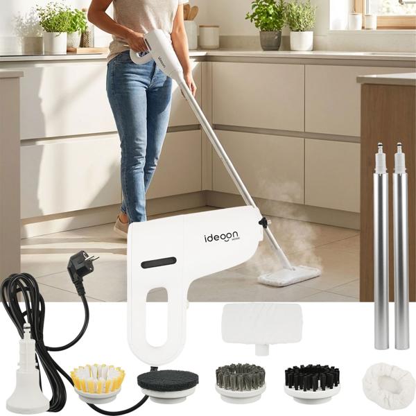Profi 3in1 Dampfreiniger & Boden-Dampfbesen: 1200W Handgerät gegen Bakterien ohne Chemie für Boden, Bad, Möbel - in 15s startklar