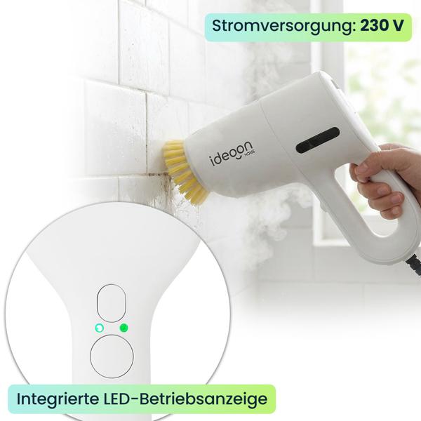 Profi 3in1 Dampfreiniger & Boden-Dampfbesen: 1200W Handgerät gegen Bakterien ohne Chemie für Boden, Bad, Möbel - in 15s startklar