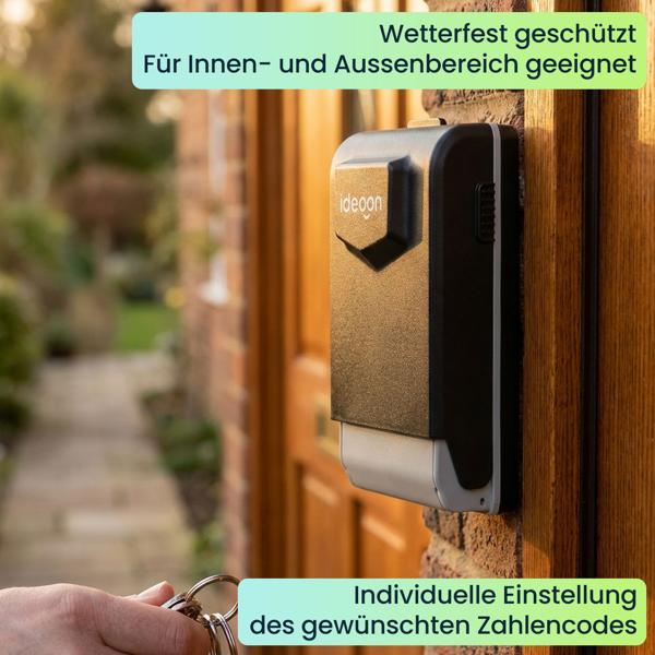 Schlüsseltresor mit beleuchtetem 4-stelligem Zahlencode - extra sicheres Schlüsselversteck für Wandmontage; Wetterfest durch Schutzhaube