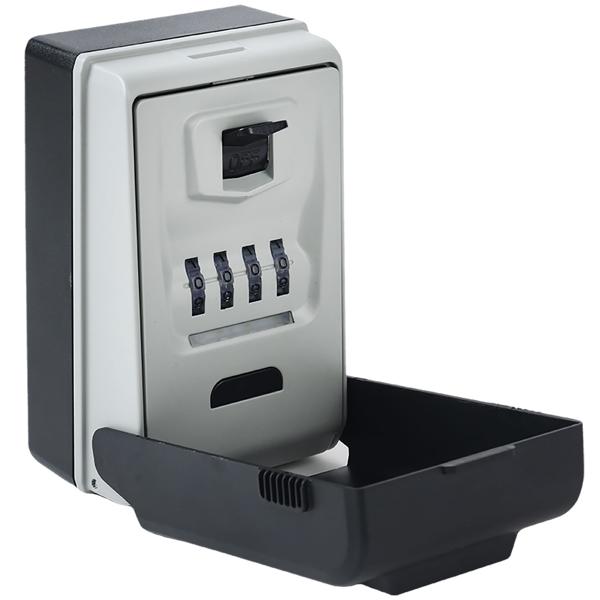 Key lock box with illuminated 4-digit code; extra secure key hiding place for wall mounting; weatherproof thanks to protective cover