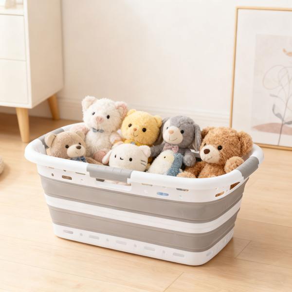 Set of 2 foldable laundry baskets 41 L – space-saving plastic laundry sorter with ventilation – ultra-flat 8.5 cm for laundry room & camping