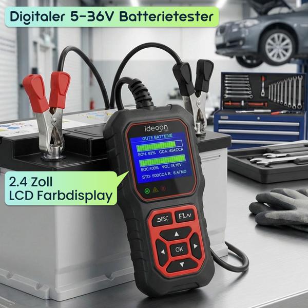 Digitaler 5-36V Batterietester mit 2.4 Zoll LCD Farbdisplay, Autobatterie Prüfgerät für Nass AGM Gel EFB Lithium, 12V 24V Starttest