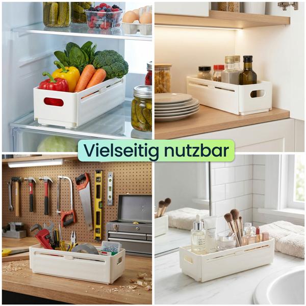 6er-Set Küchenschrank-Organizer Ausziehbar (28-48 cm) – Anpassbarer Regal-Einsatz für Ordnung in Schrank & Kühlschrank – Faltbar, Weiss