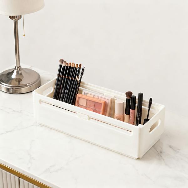 6-piece set kitchen cabinet organizers extendable (28–48 cm) – adjustable shelf insert for order in cabinet & fridge – foldable, white