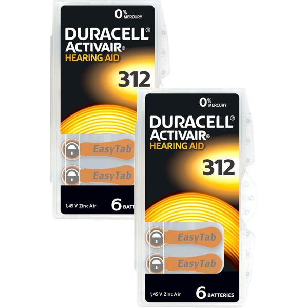 Piles auditives ZA 312 - Zinc-air longue durée, 1,45V, 180mAh, sans mercure - Pack éco 2x6 pour appareils numériques/analogiques