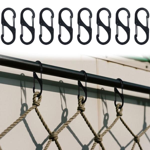 Carabiner S-hook set of 8, 5 x 2.2 cm: Robust multi-purpose hooks for a secure hold - The clever solution for keeping your home, garage & outdoor areas tidy