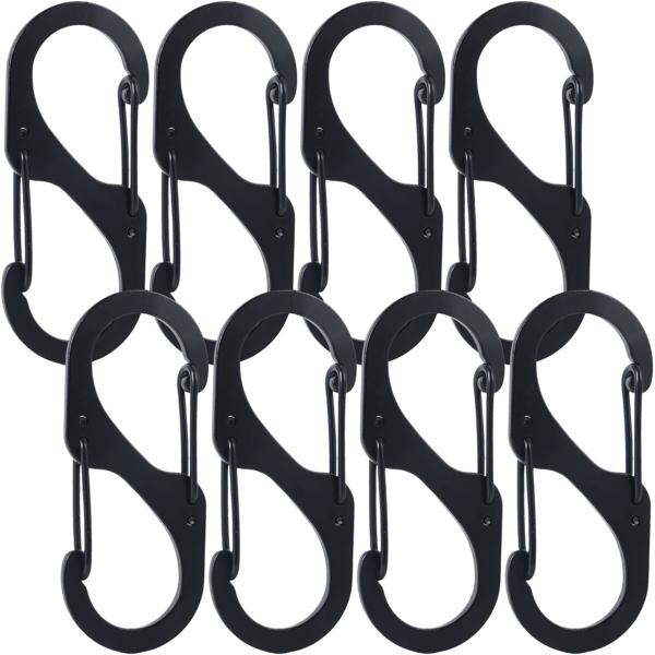 Carabiner S-hook set of 8, 4 x 1.7 cm: Robust multi-purpose hooks for a secure hold - The clever solution for keeping your home, garage & outdoor areas tidy