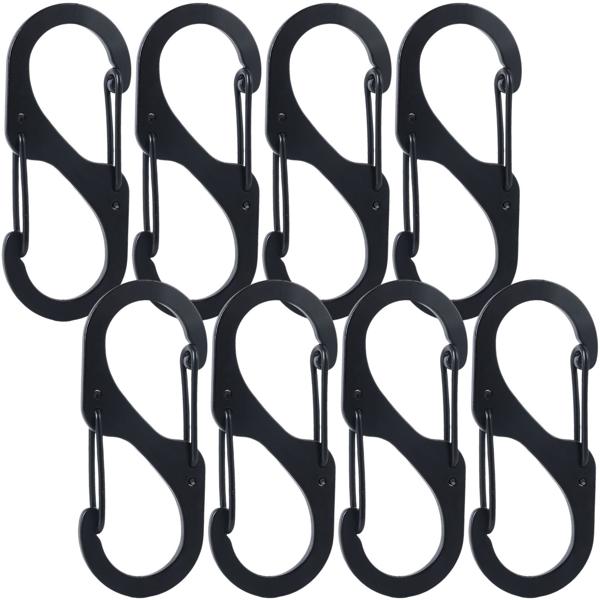 Carabiner S-hook set of 8, 7.2 x 3 cm: Robust multi-purpose hooks for a secure hold - The clever solution for keeping your home, garage & outdoor areas tidy