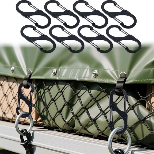 Carabiner S-hook set of 8, 7.2 x 3 cm: Robust multi-purpose hooks for a secure hold - The clever solution for keeping your home, garage & outdoor areas tidy