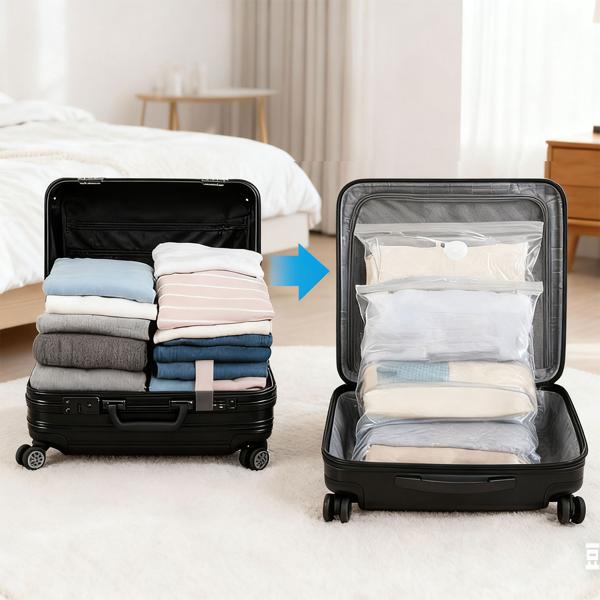 Premium vacuum bag set, 15 pieces in 5 sizes for clothing & bed linen – reusable space savers for travel & wardrobe – transparent