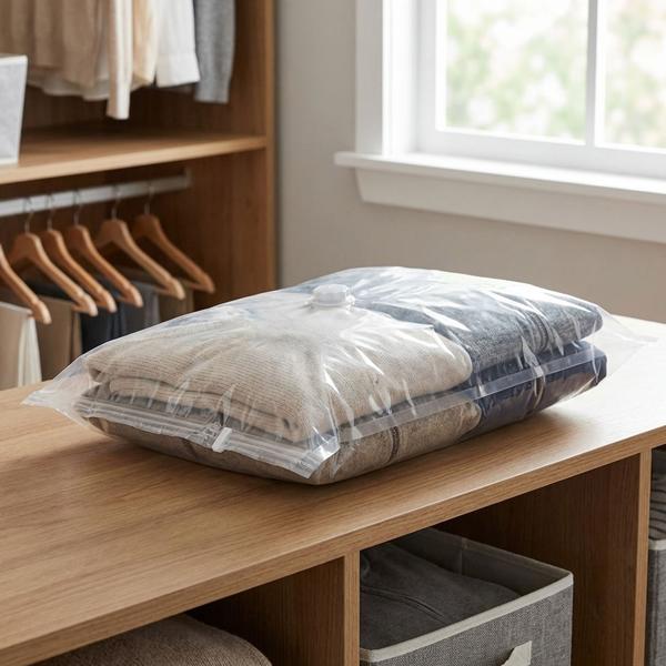 Premium vacuum bag set, 15 pieces in 5 sizes for clothing & bed linen – reusable space savers for travel & wardrobe – transparent