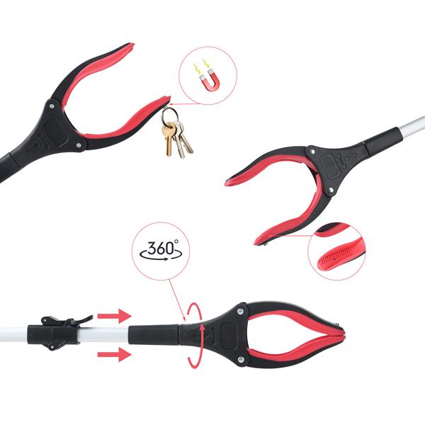 Pinza prensile pieghevole da 92 cm in alluminio leggero con forte punta magnetica e impugnatura antiscivolo – Per anziani, per piegarsi, raccogliere, in giardino e altro ancora