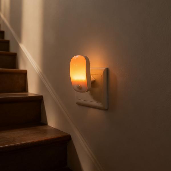 LED plug‑in night light with motion detector & dusk sensor, orientation light for the socket, 11 lm warm white, for hallway, stairs & children’s room