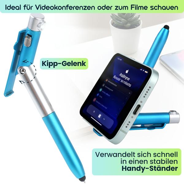 4in1 Kugelschreiber mit LED-Lampe, Touchpen für Tablets & Handy-Ständer Funktion, 5er-Set – Multifunktionsstift Schreibset für Büro, Alltag und Reise
