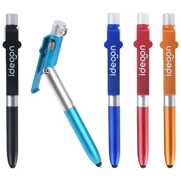 Penna a sfera 4-in-1 con lampada LED, pennino touch per tablet e funzione supporto per smartphone, set da 10 – set di penne multifunzione per ufficio, uso quotidiano e viaggio