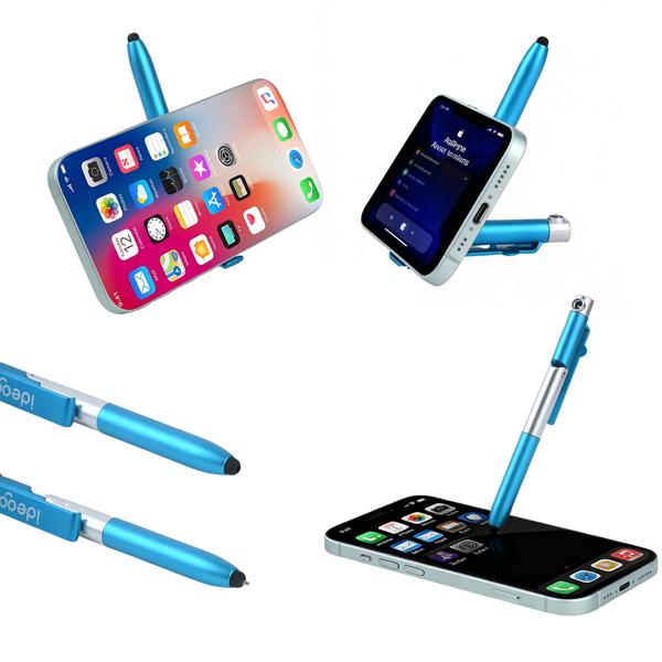 Penna a sfera 4-in-1 con lampada LED, pennino touch per tablet e funzione supporto per smartphone, set da 10 – set di penne multifunzione per ufficio, uso quotidiano e viaggio