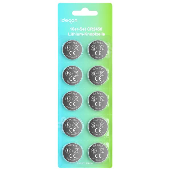 10-pack CR2450 lithium button cells 3V batteries, 620 mAh high capacity, long-lasting 3-volt battery for car keys and smart home devices
