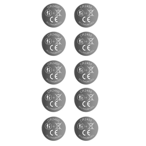 10-pack CR2450 lithium button cells 3V batteries, 620 mAh high capacity, long-lasting 3-volt battery for car keys and smart home devices